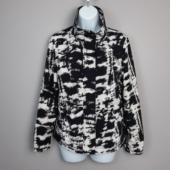 Chico's Zenergy Black and White Abstract Print Zip Up Jacket size Small - Picture 1 of 12